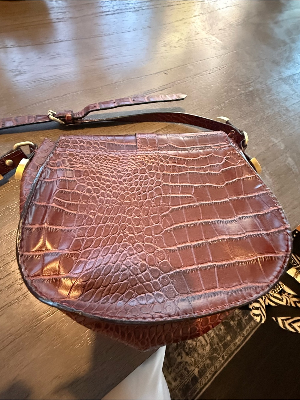 Zara Trafaluc Croc Embossed Crossbody Saddle Bag – Brown